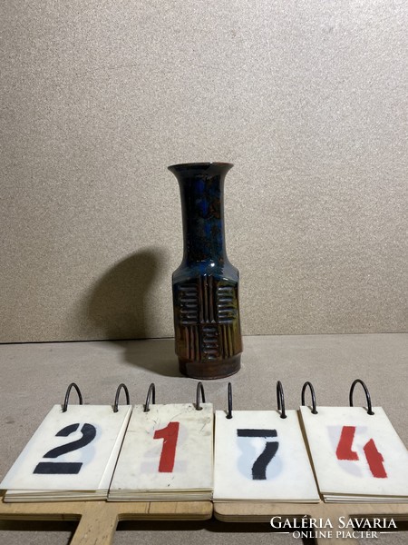 Városlődi retró csurgatott kerámia váza, 38 x 14 cm-es. 2174