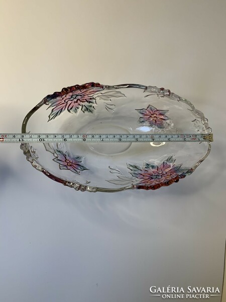 Floral crystal boat-shaped table center serving bowl 28 cm x 16 cm x 10 cm