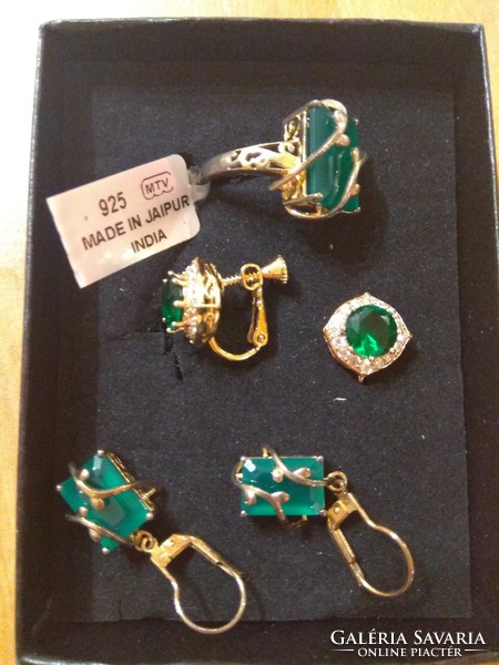 Silver gilded earring ring set