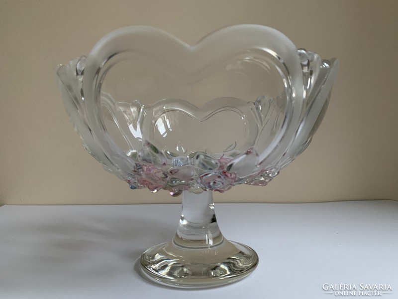 Waltherglas floral heart-shaped crystal centerpiece serving bowl, serving goblet with base 22 cm x 16 cm