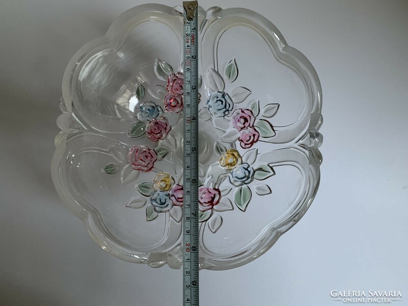 Waltherglas floral heart-shaped crystal centerpiece serving bowl, serving goblet with base 22 cm x 16 cm