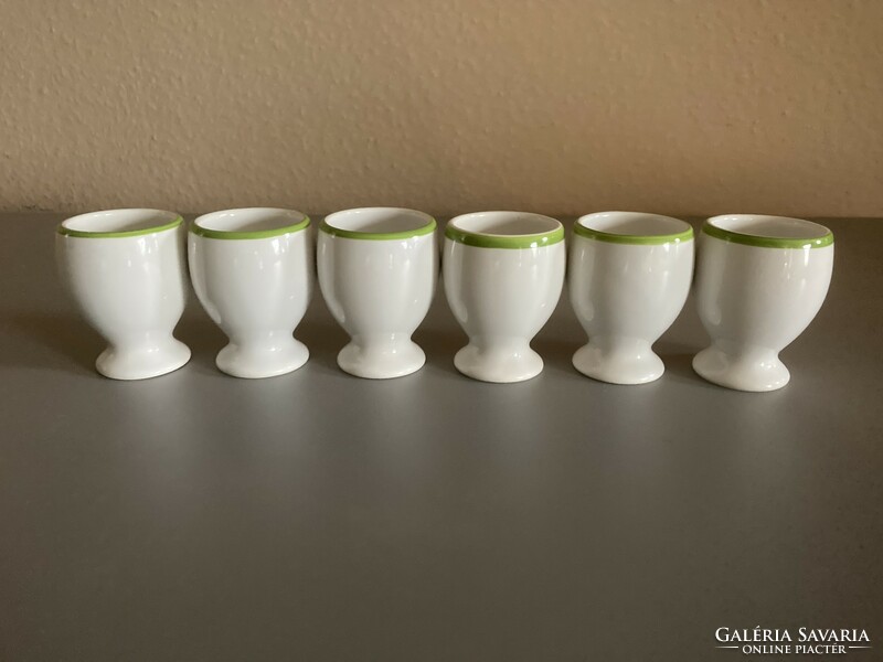 White porcelain egg holder with green decorative strip - 6 pcs.