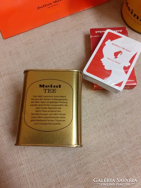 Old julius meinl record coffee box tea box paper bag and a deck of cards