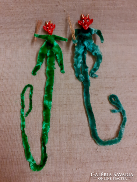 2 pcs. Retro handmade lead devil head long Krampus figurines Christmas tree ornaments. /20/
