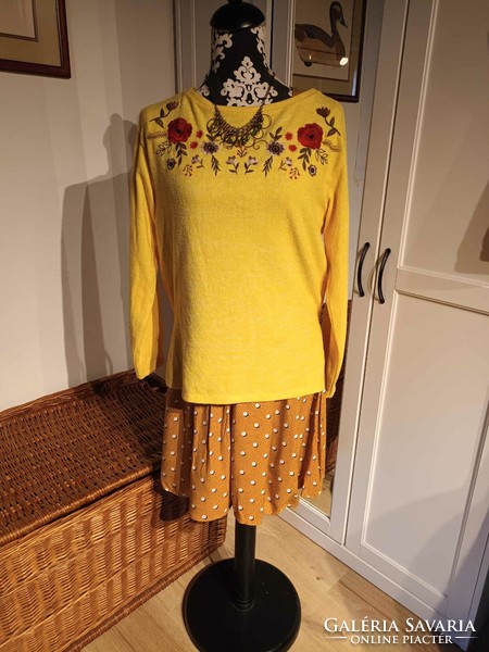 C&a yellow knitted hoodie with flowers