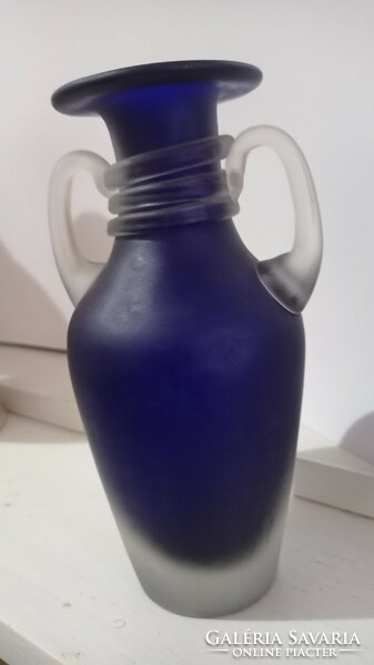 Kék muránói üveg váza két füles stílusos üvegváza