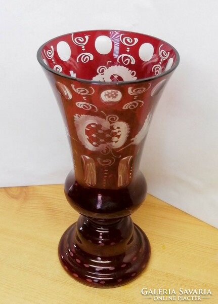 Viennese baroque decorated wine red vase. Bohemia egermann xx. Beginning of the century