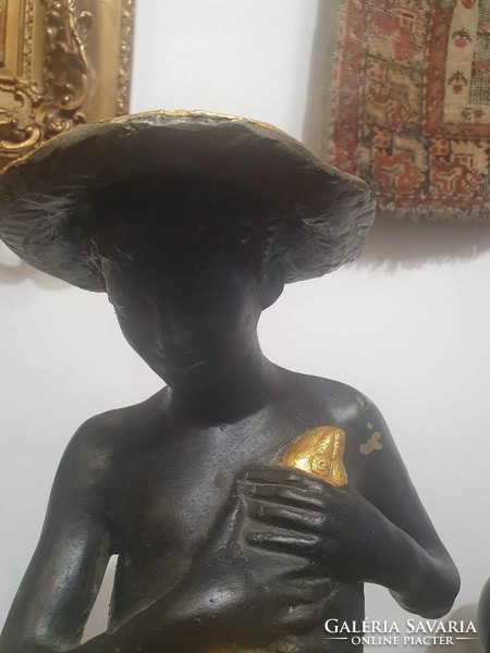 Black painted bronze statue of a fishing boy with minimal flaws. 72cm high. Very nice piece
