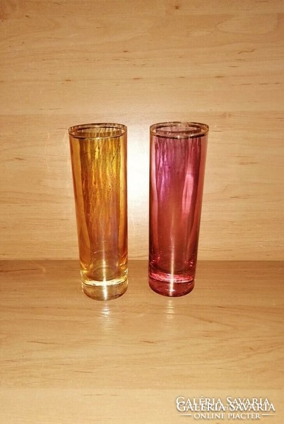 Retro színes arany szélű üveg csőpohár párban 13 cm (5/K)