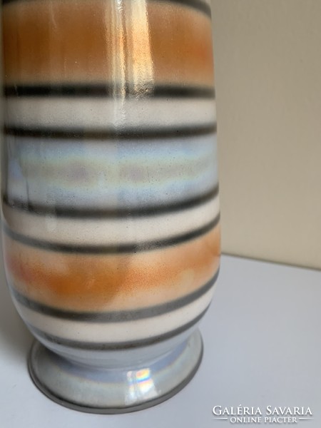 Retro ceramic striped iridescent luster vase with a small dent - 28.5 cm