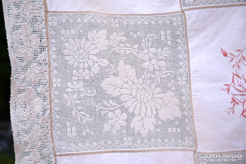 Old antique beautiful lace tablecloth tablecloth with embroidery table centerpiece 86 x 86