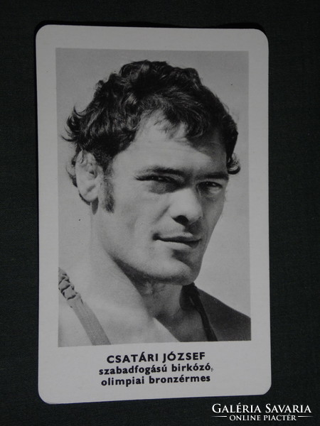 Card calendar, sports propaganda, Olympic champions, József Csatári wrestling bronze medalist, 1973, (5)