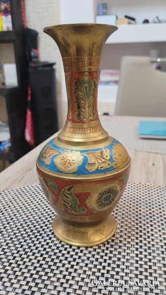 Beautiful hand-painted Indian copper vase. 20.5 cm.