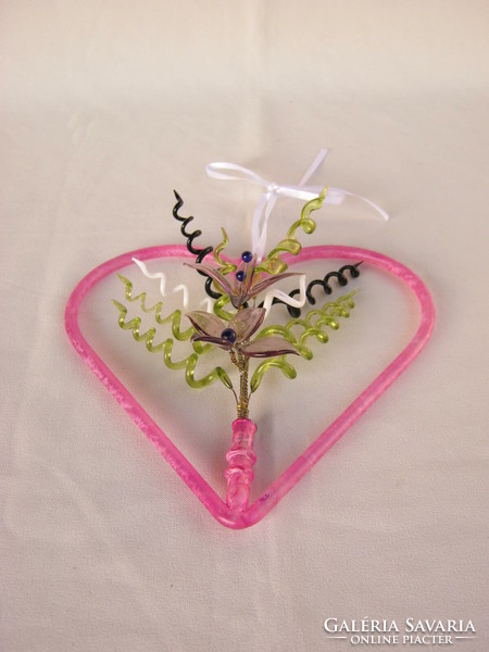 Üveg dekoráció dísz ablakdísz szív virágokkal