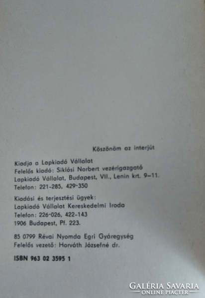 Szilágyi János: Köszönöm az interjút - riport könyv 1985.második  javított kiadás