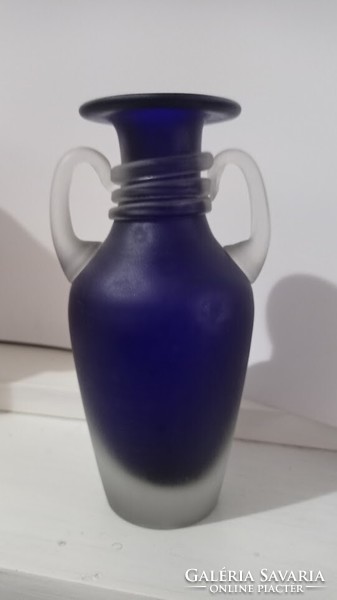 Kék muránói üveg váza két füles stílusos üvegváza