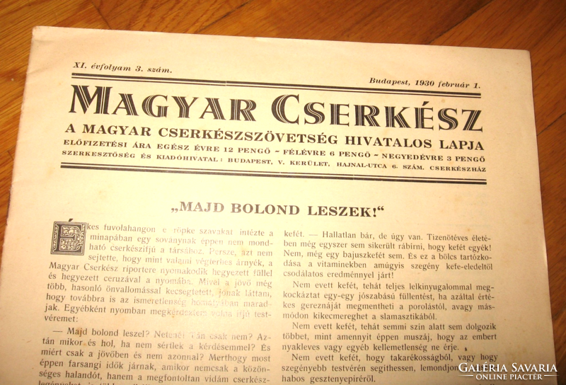 MAGYAR CSERKÉSZ 1930.február 1. ÚJSÁG