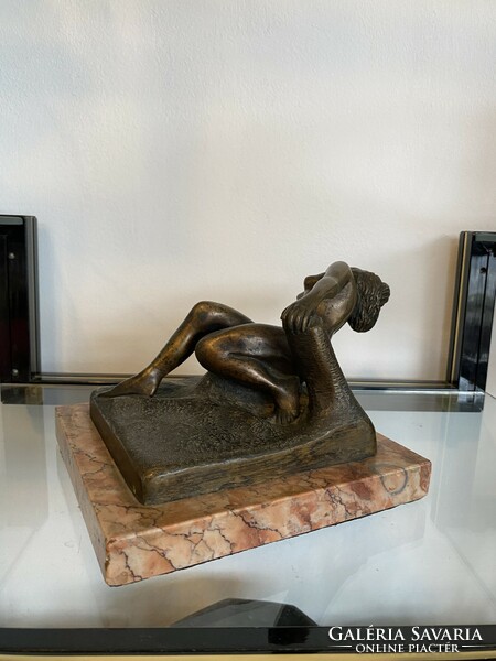 Antique erotic bronze female nude statue