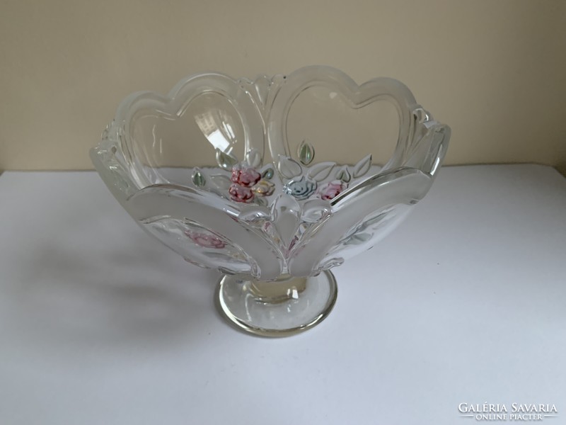 Waltherglas floral heart-shaped crystal centerpiece serving bowl, serving goblet with base 22 cm x 16 cm