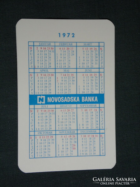 Kártyanaptár,Jugoszlávia,Újvidék,Novosadska Banka,bank,takarékpénztár, fiókok, 1972,   (5)