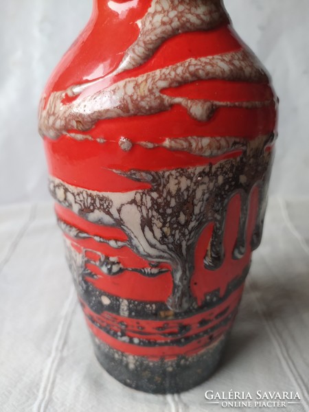 Industrial art retro multicolored vase with exciting decor, flawless, 25 cm