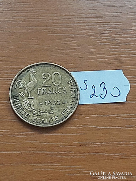 France 20 francs francs 1953 / b, aluminum-bronze, rooster s230