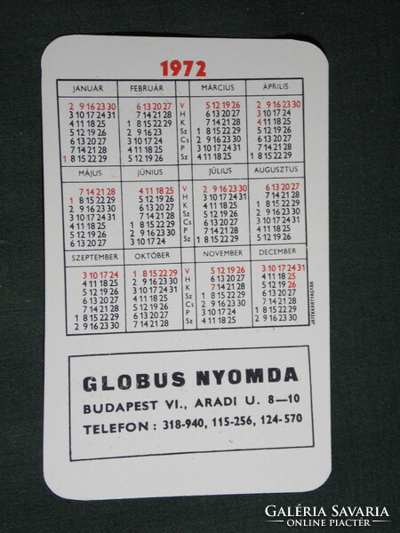Card calendar, globus printing house, Budapest, graphic artist, 1972, (5)