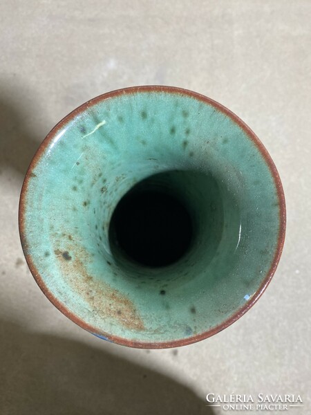 Városlőd retro glazed ceramic vase, 38 x 14 cm. 2174