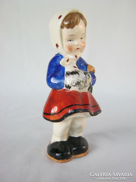 Kislány esernyővel régi német Sitzendorfi porcelán figura 12 cm