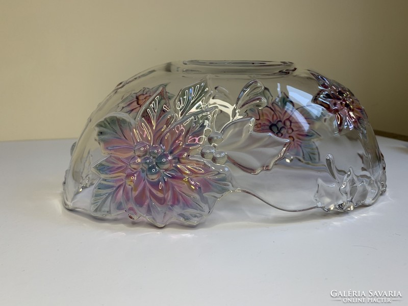 Floral crystal boat-shaped table center serving bowl 28 cm x 16 cm x 10 cm