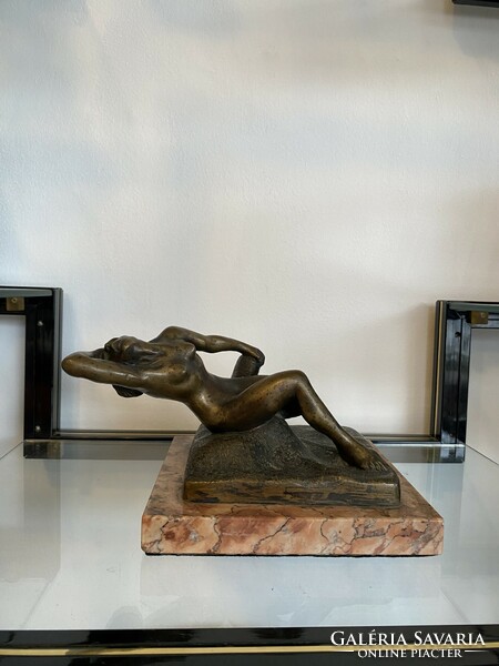 Antique erotic bronze female nude statue