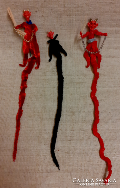 3 pcs. Retro handmade devil head long Krampus figurines Christmas tree decorations. /12/