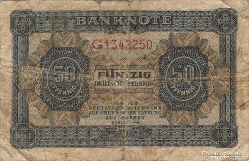 50 pfennig 1948 Németország 1 jegyű sorozat és 7 jegyű sorszám Ritka