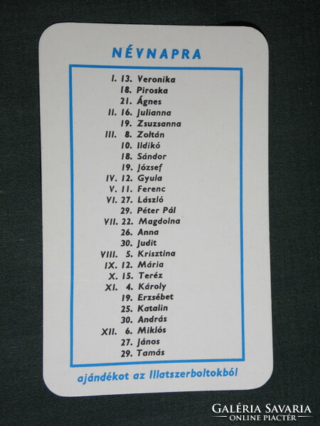 Kártyanaptár, Háztartási illatszer üzletek, Budapest, névnap táblázat, 1972,   (5)