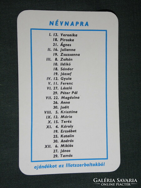 Card calendar, household perfume shops, Budapest, name day table, 1972, (5)