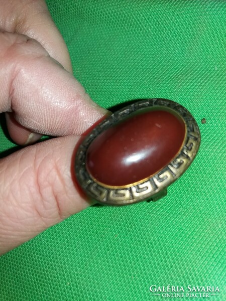 Antique jasper stone Greek ornaments copper adjustable heavy women's ring bijou as shown in the pictures