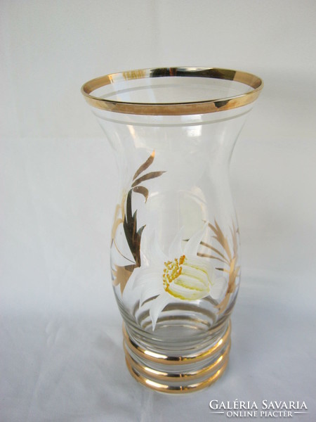 Virágokkal levelekkel festett üveg nagy méretű váza 28 cm