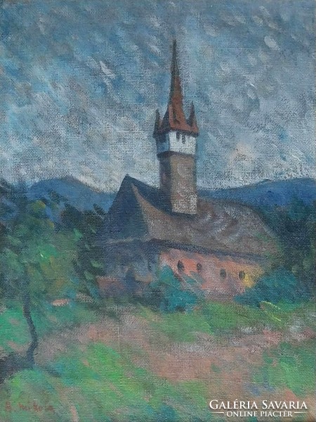 András Mikola - Nagybánya church - featured in the auction