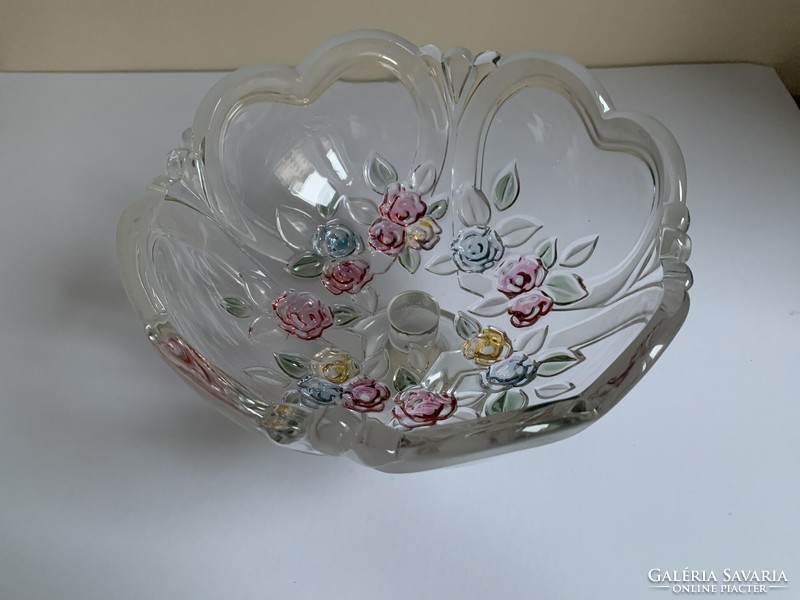 Waltherglas floral heart-shaped crystal centerpiece serving bowl, serving goblet with base 22 cm x 16 cm