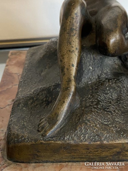 Antique erotic bronze female nude statue