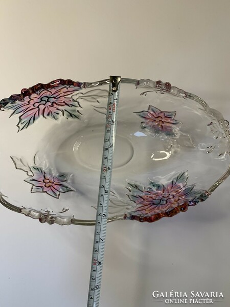 Floral crystal boat-shaped table center serving bowl 28 cm x 16 cm x 10 cm