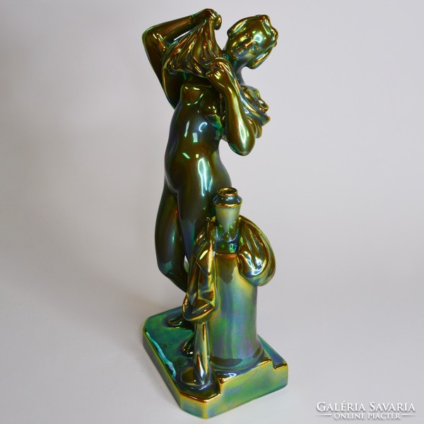 Zsolnay eosin-glazed female nude with jug