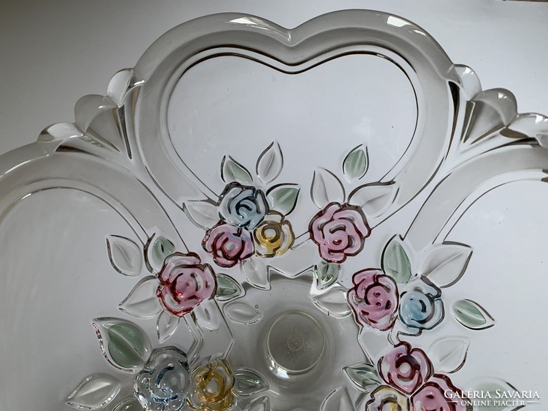 Waltherglas floral heart-shaped crystal centerpiece serving bowl, serving goblet with base 22 cm x 16 cm