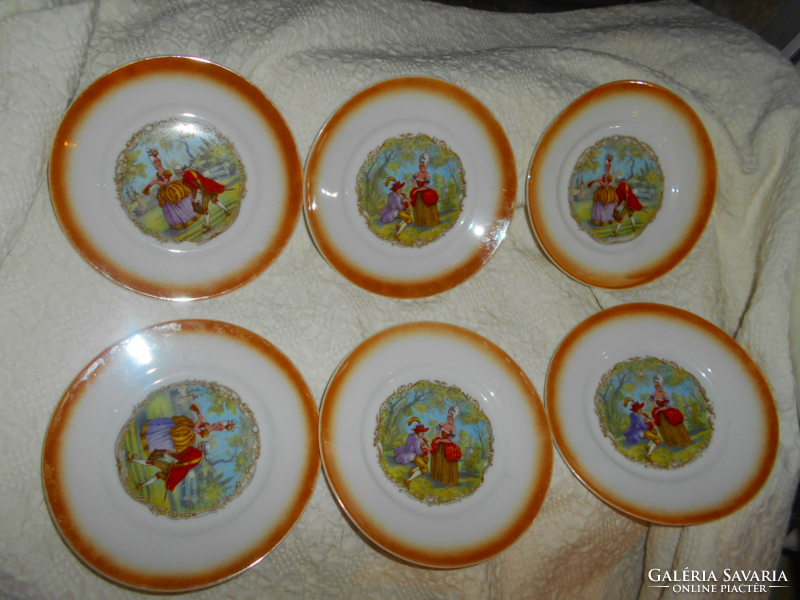 6 zsolnay cake plates - antique scene 15 cm