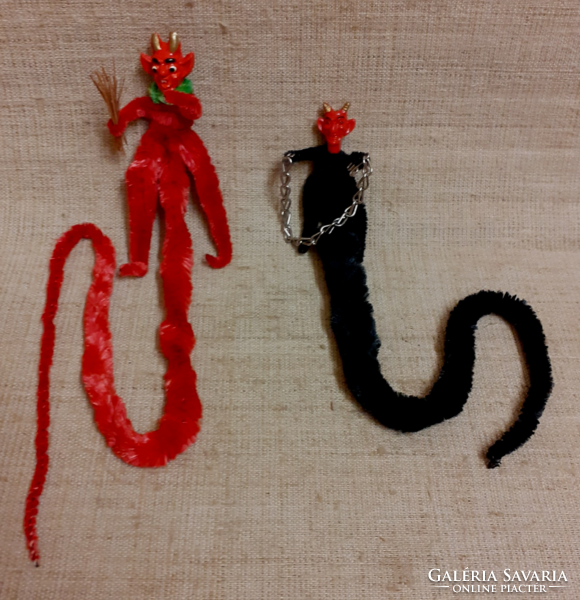 2 pcs. Retro handmade lead devil head long Krampus figurines Christmas tree ornaments. /13/