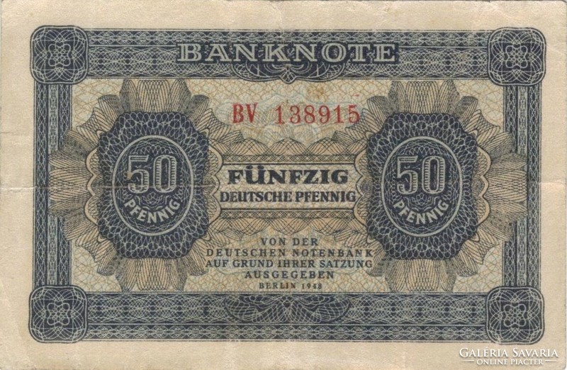 50 pfennig 1948 Németország 2 jegyű sorozat és 6 jegyű sorszám Ritka