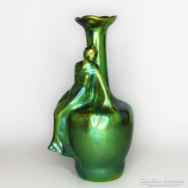 Zsolnay eozin glazed female figure vase