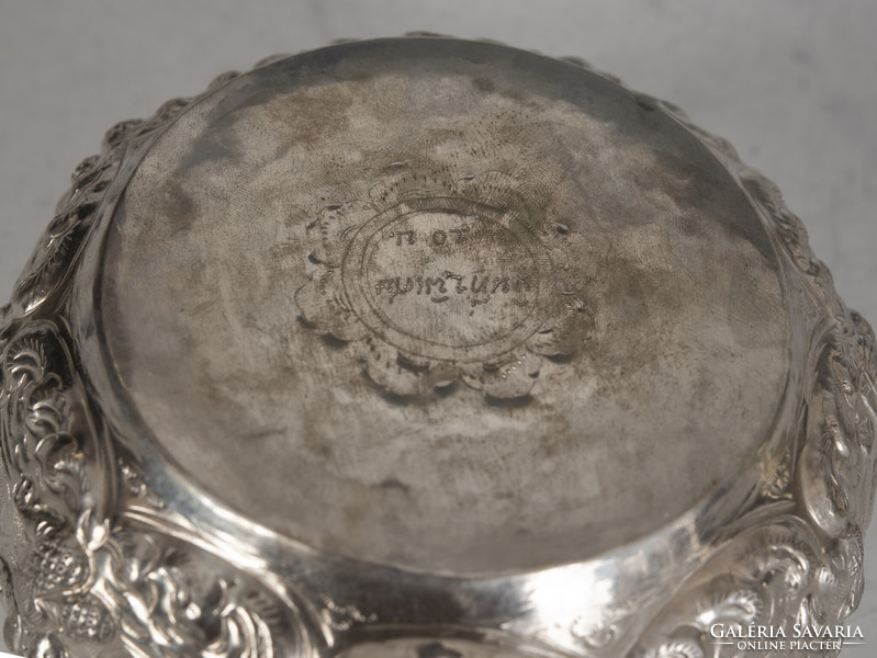 Richly decorated silver Burmese serving bowl