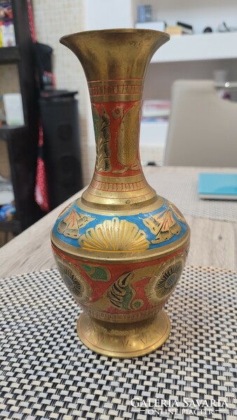 Beautiful hand-painted Indian copper vase. 20.5 cm.