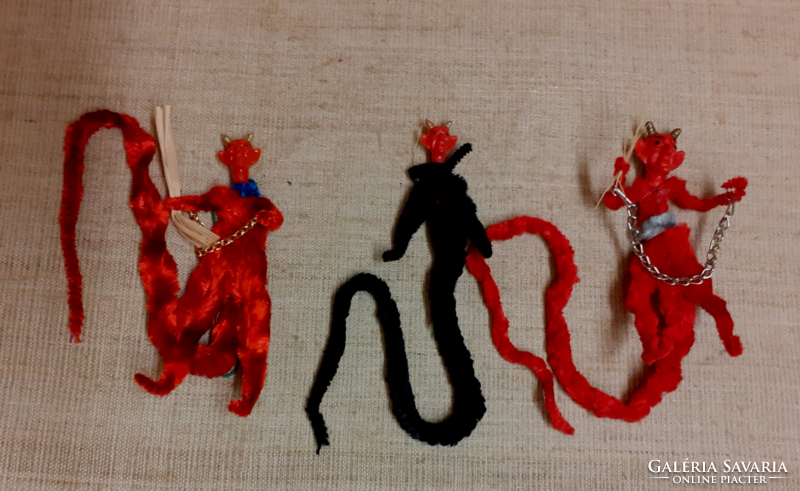 3 pcs. Retro handmade devil head long Krampus figurines Christmas tree decorations. /12/
